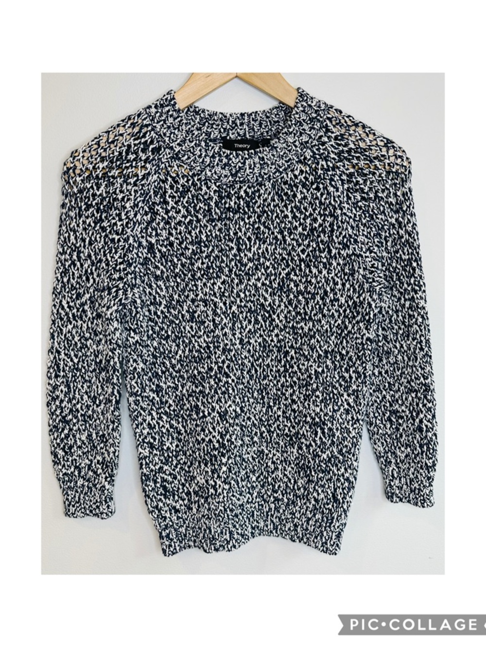 Theory Cotton Marled Crewneck Sweater in Blue and White Small EUC
